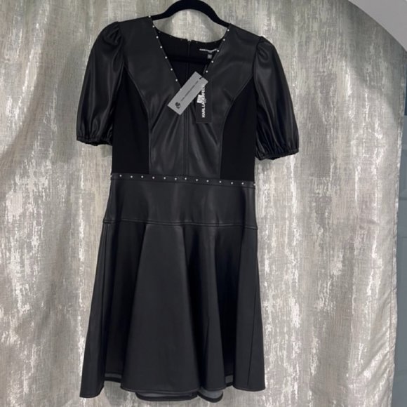 Karl Lagerfeld Paris, Women’s Faux leather dress silver-tone studs. SZ 6, NWT - Picture 4 of 13